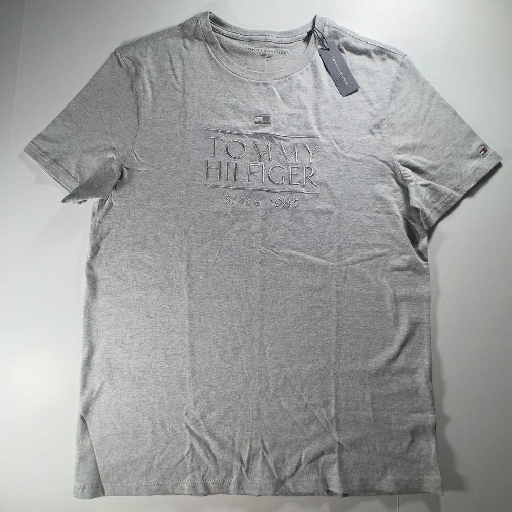 Tommy Hilfiger T-Shirt Mens Size M Grey Embroidered Logo Short Sleeve XM06266